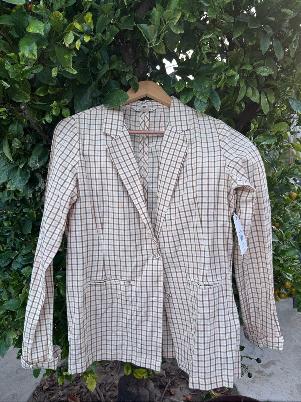 Billabong Pink, Brown & White Plaid Blazer